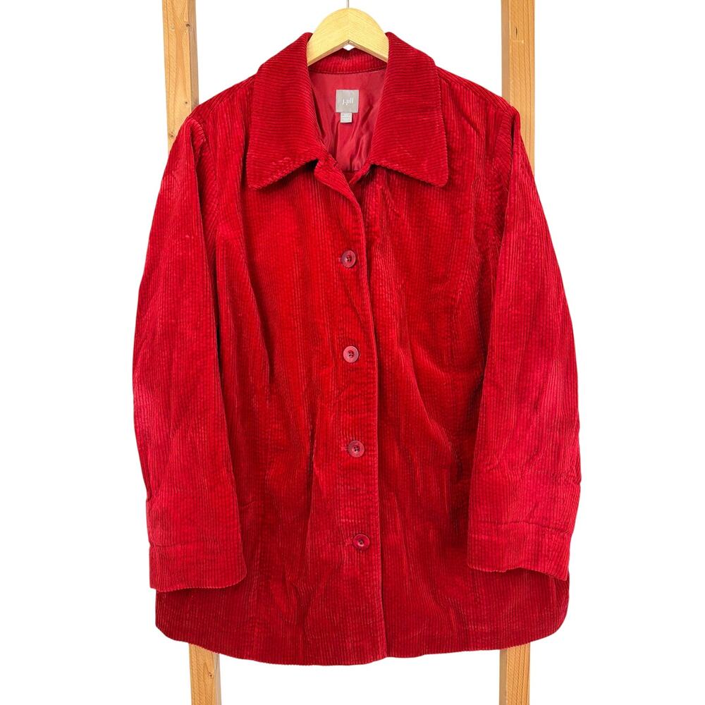 J Jill Red Button Up Corduroy Jacket 100% Cotton 2X